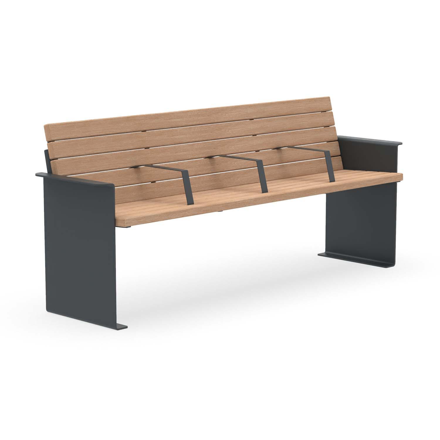 Seniorenbank NIZZA, aus Stahl und Holz, verzinkt und farbbeschichtet, 4-Sitzer, mit Armlehnen für jeden Sitzplatz