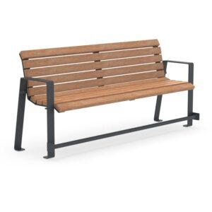 Seniorenbank SPINA, Flachstahl und Holz, verzinkt und farbbeschichtet, 4-Sitzer, mit Armlehnen und Fußauflage