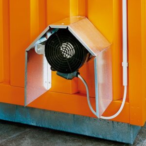 Thermo-Gefahrstoffcontainer SMCI11 aus Stahl, Auffangvolumen 300 l, isoliert, begehbar, 2350x915x2450mm Begehbare Gefahrstoffcontainer Produktbild Ex-geschützter Entlüfter mit Motorschutzschalter und Lüftungsgitter für Gefahrstoffcontainer