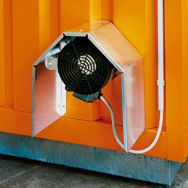Ex-geschützter Entlüfter mit Motorschutzschalter und Lüftungsgitter für Gefahrstoffcontainer