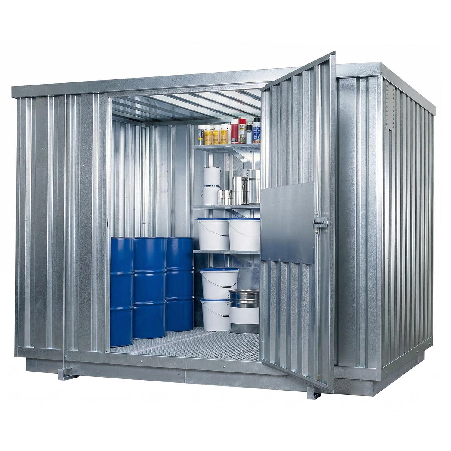 Gefahrstoffcontainer SMC31 aus Stahl, Auffangvolumen 1000 l, nicht belüftet, begehbar, 2985x2350x2410mm