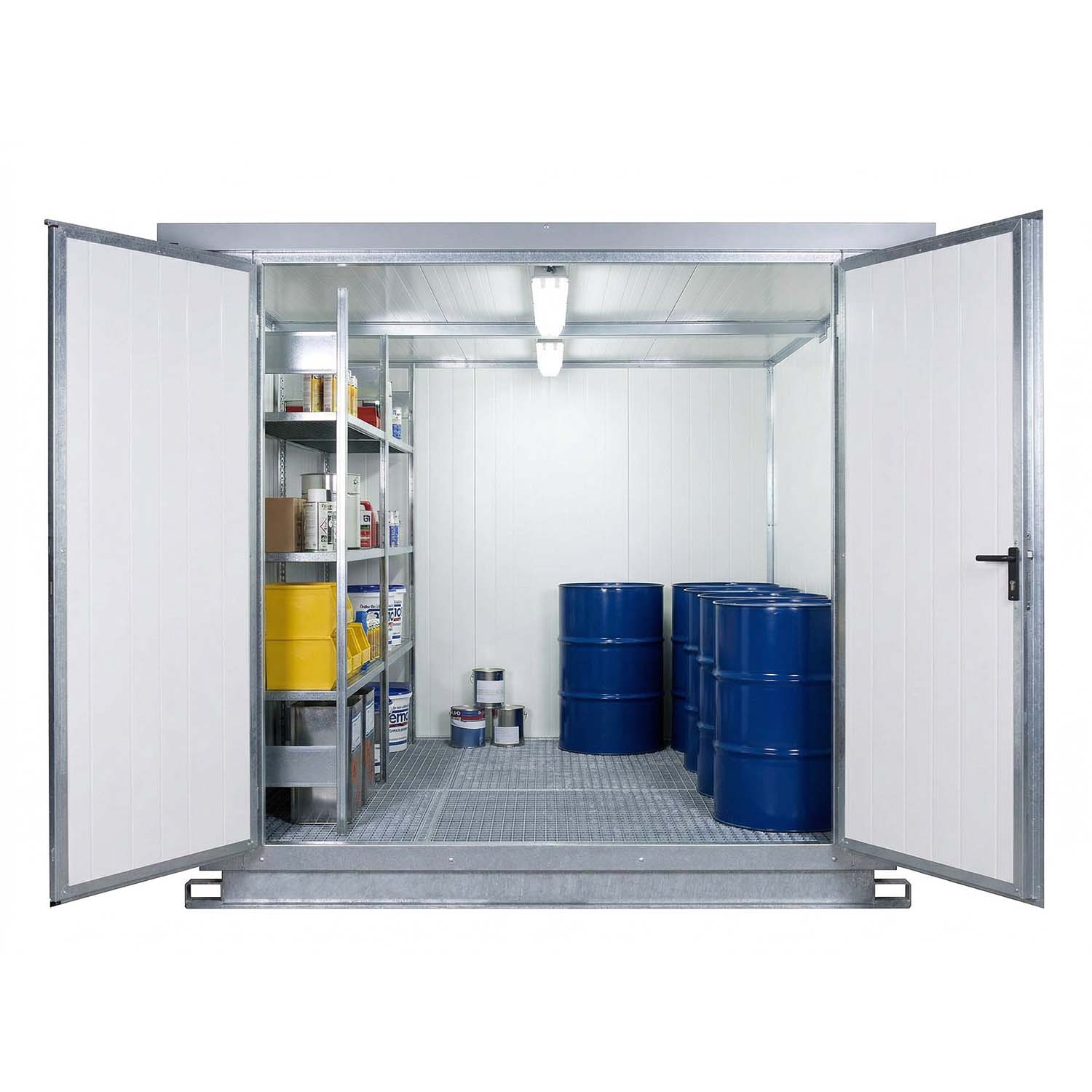 Thermo-Gefahrstoffcontainer SMCI21 aus Stahl, Auffangvolumen 630 l, isoliert, begehbar, 2350x1950x2450mm