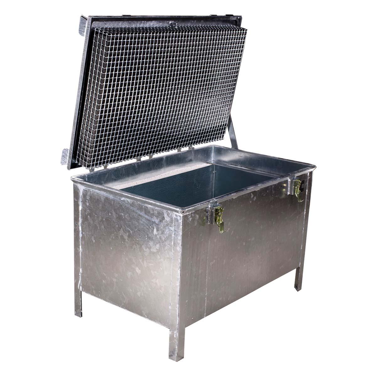 Lagerbox 220 aus Stahl, verzinkt, für Lithium-Akkus, mit 8 x PyroBubbles®-Füllkissen und Permanentfüllung