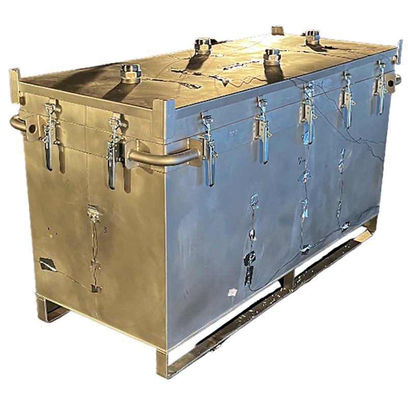 Prüfstandsbehälter 1000 aus Edelstahl für Lithium-Akkus, ohne Füllmaterial