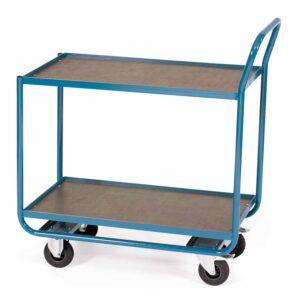 Auffangwanne aus Stahl für 10 x 200 l Fässer, mit Gitterrost, unterfahrbar, lackiert, 3250x1205x188mm Auffangwannen aus Stahl Produktbild Tischwagen aus Stahl mit Holzladeflächen und Schiebegriff, Tragkraft 200 kg