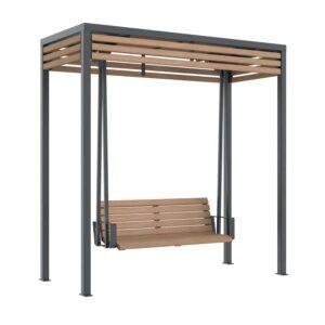 Handdesinfektionsmittelspender aus Edelstahl für 500/1000 ml Euroflaschen, mit Abfallsammler Desinfektionsmittelspender Produktbild Überdachung mit Schaukel, Gestell aus Stahl, Verkleidung und Sitzfläche aus Holz