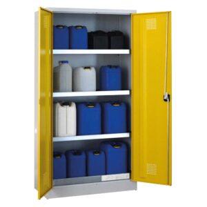 Umweltschrank aus Stahl mit Bodenauffangwanne à 30 l und 3 Wannenböden à 20 l, 1000 x 500 x 1950 mm