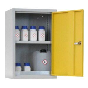 Umwelt-Hängeschrank aus Stahl mit Auffangwanne à 5 l und 1 Fachboden, 400 x 300 x 600 mm