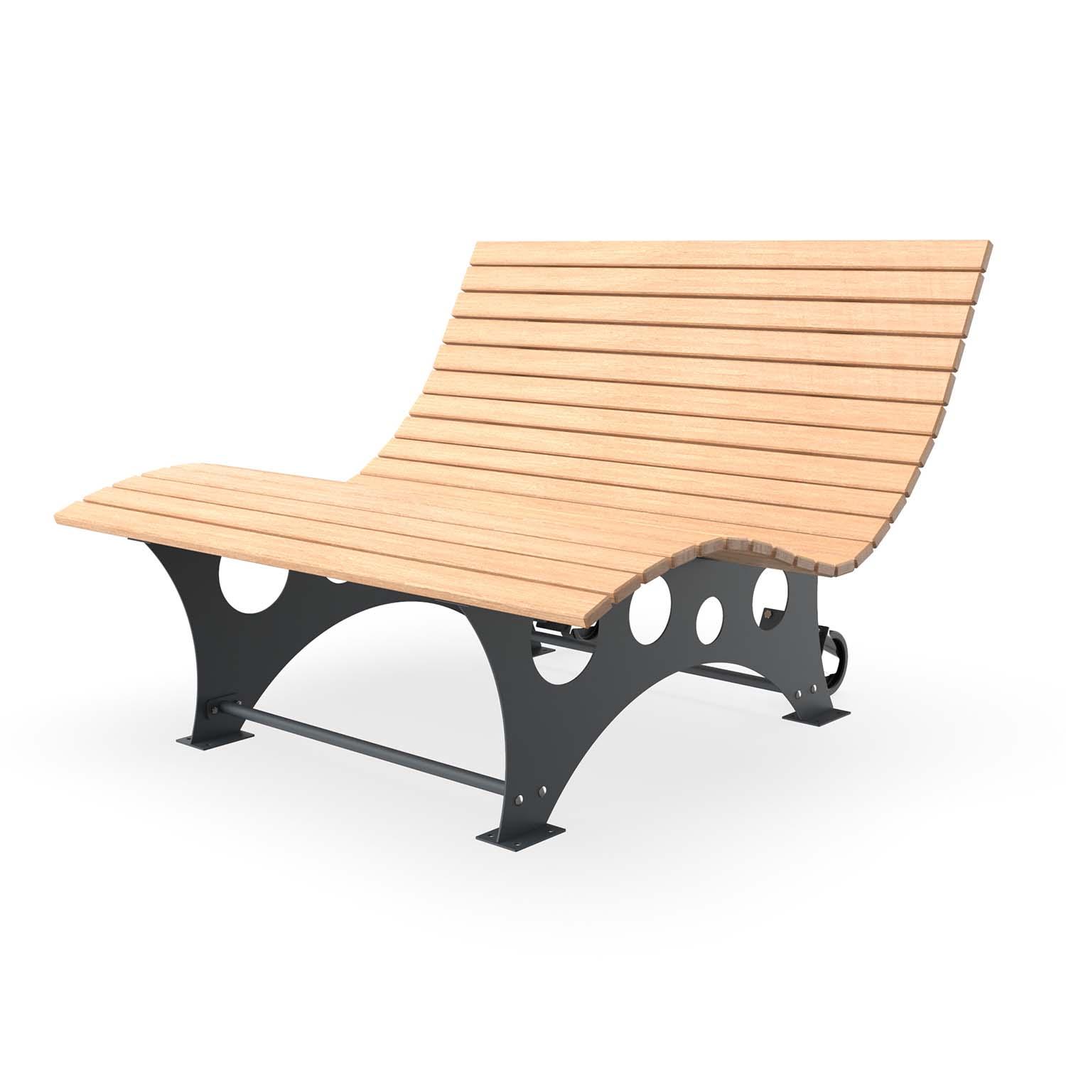 Waldsofa aus Metall mit Holzauflagen aus Lärche, Breite 1500 mm, mit Rollen