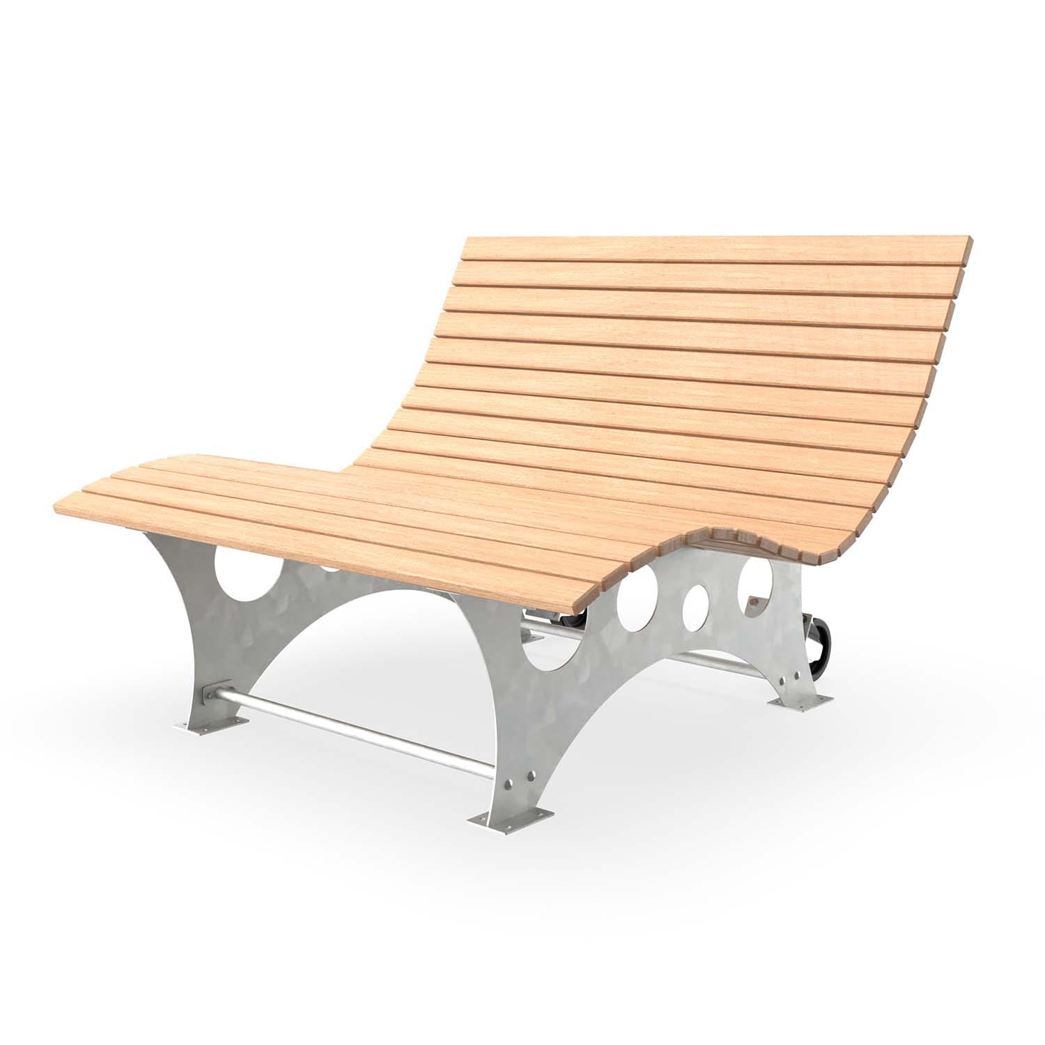 Waldsofa aus Metall mit Holzauflagen aus Lärche, Breite 1500 mm, mit Rollen