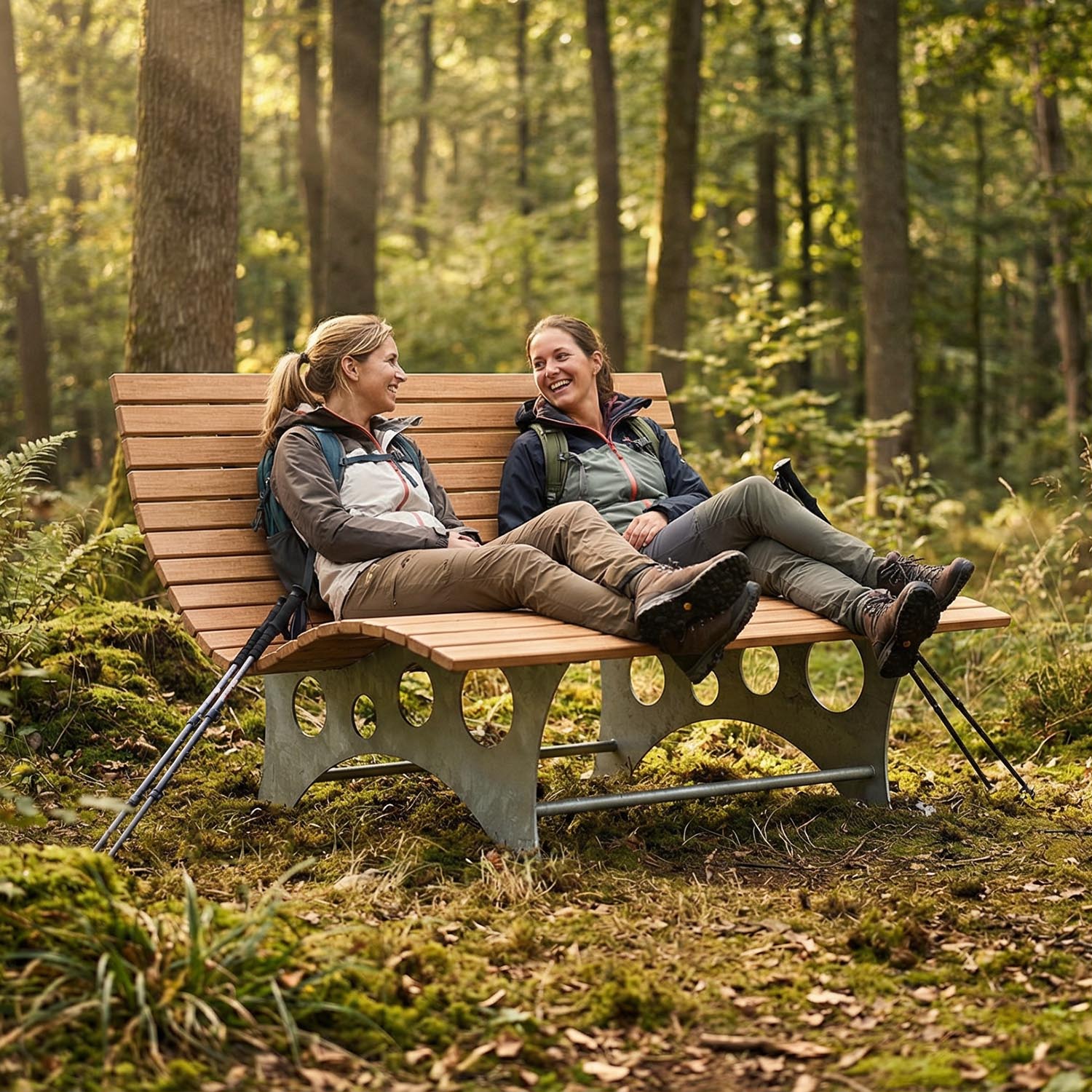 Waldsofa aus Metall mit Holzauflagen aus Lärche, Breite 1500 mm