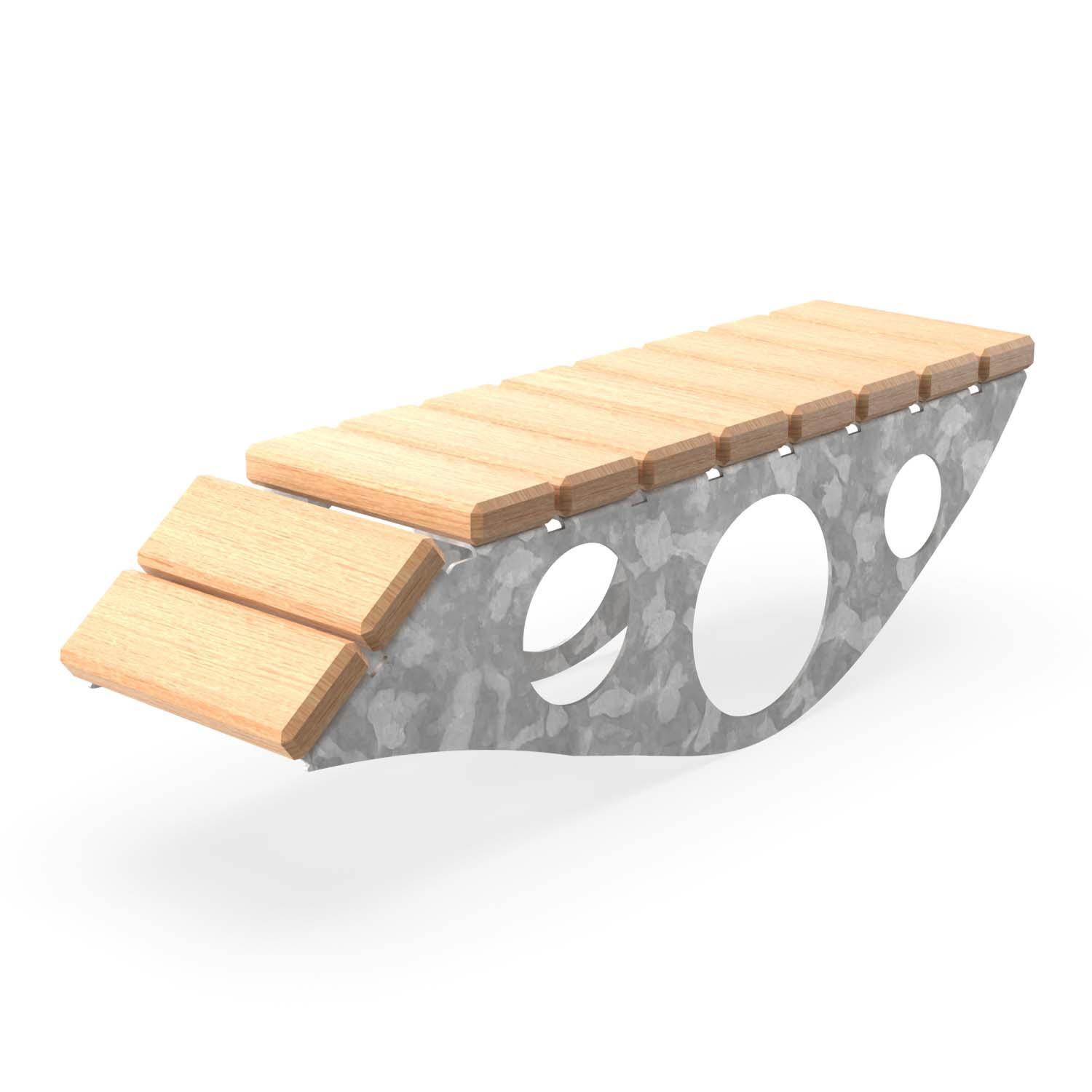 Armlehne für Waldsofa, aus Stahl, verzinkt, mit Holzauflagen, zum Auflegen