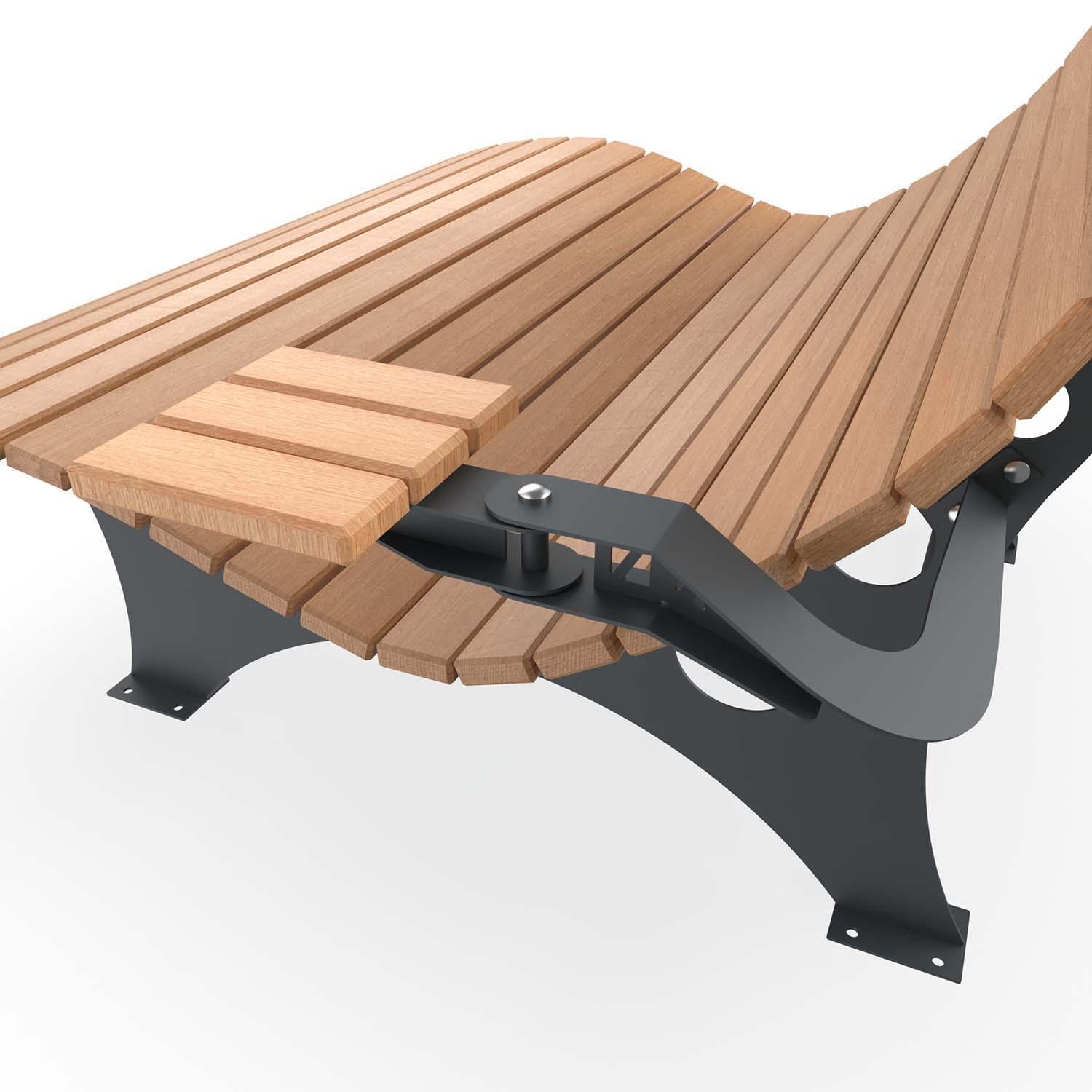 Seitentisch für Waldsofa, aus Stahl, verzinkt und pulverbeschichtet, mit Holzauflagen aus Lärche, schwenkbar