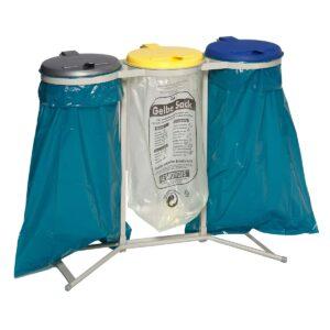 Abfallsammler aus Stahl für die Wertstoffsortierung, für 120 l Abfallsäcke, 3-fach