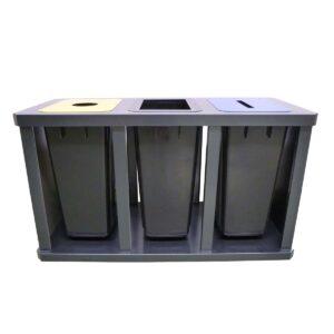 Wertstoffsammelstation aus Stahl, 3er Variante, mit Kunststoffbehältern, Volumen 3 x 58 l