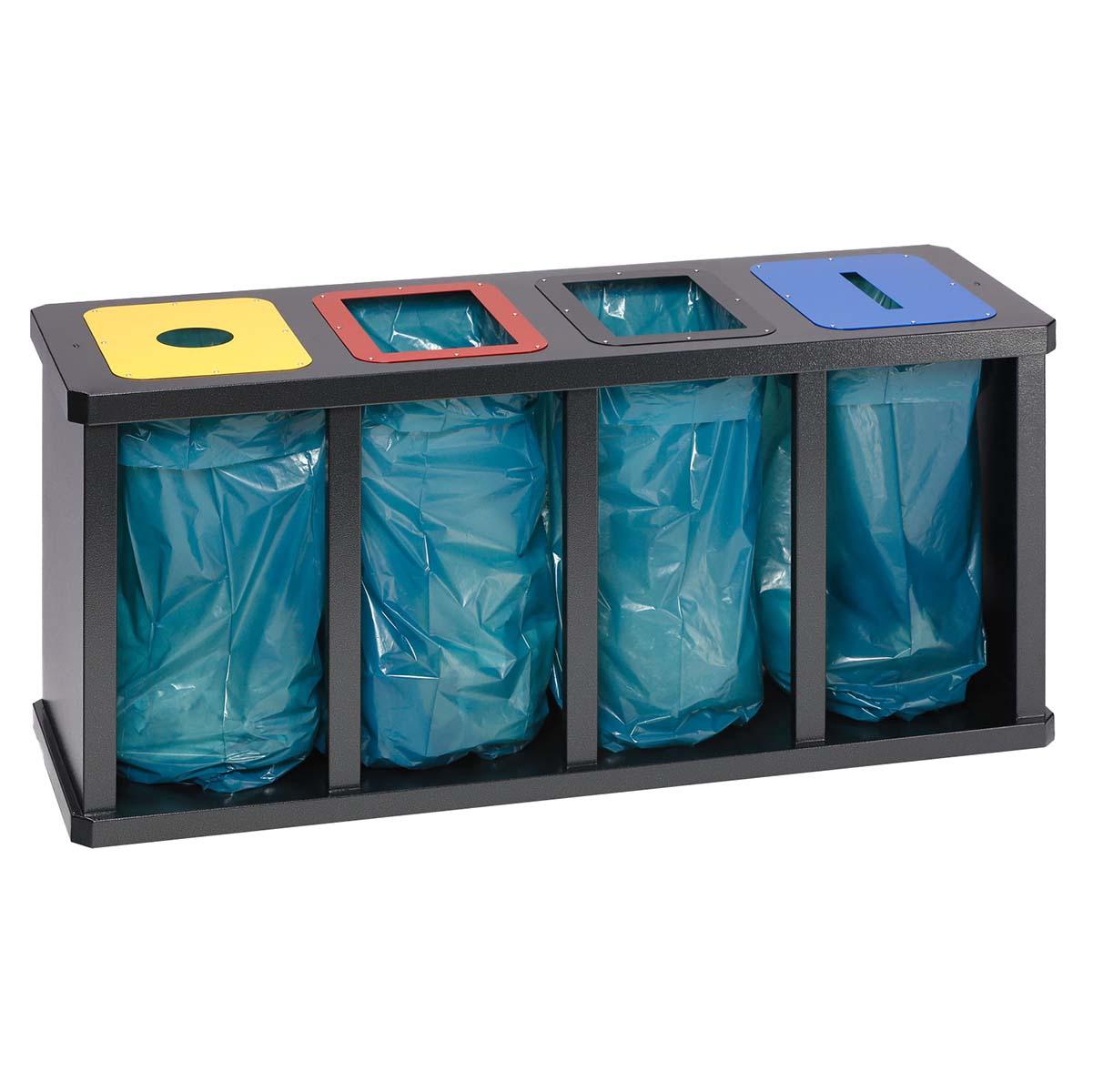 Wertstoffsammelstation aus Stahl, 4er Variante, mit Klemmring